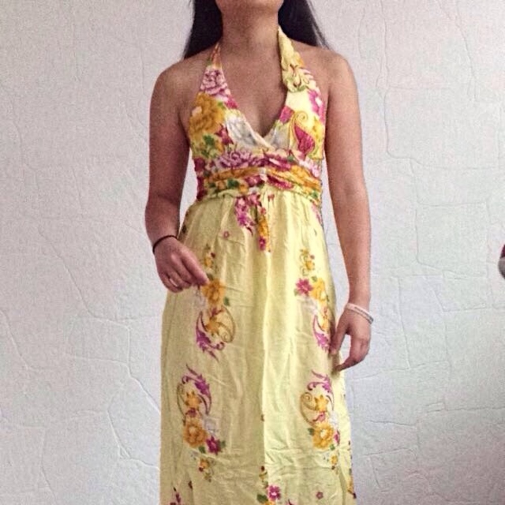 Yellow floral tie up maxi dress